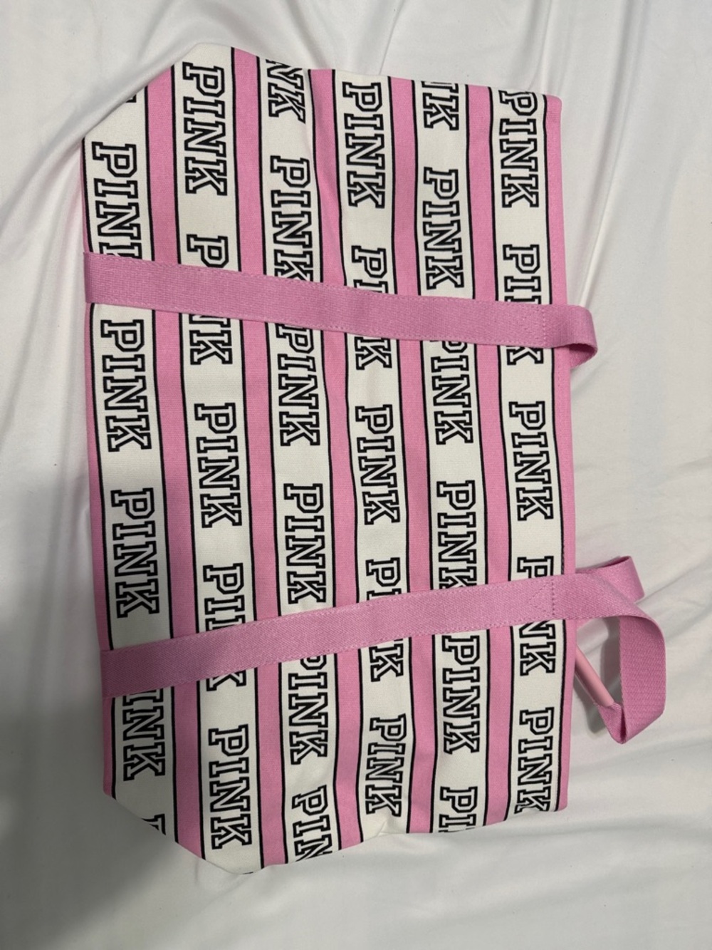 PINK Victoria's Secret Pink & White Logo Stripe Tote